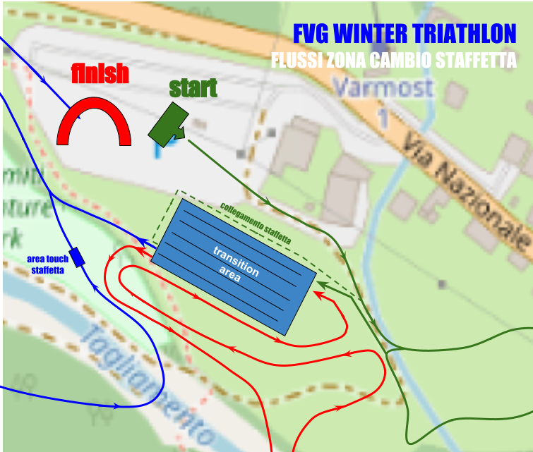 Mappa flussi zona cambio Winter Triathlon Staffetta a squadre