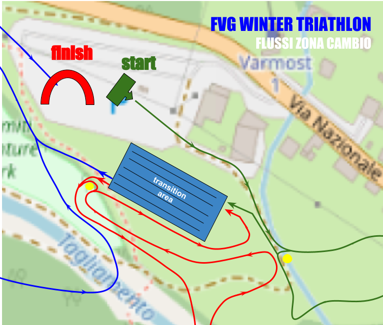 Mappa flussi zona cambio Winter Triathlon Sprint individuale